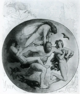 Vili and Vé, along with Odin, slaying Ymir.