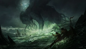 Cthulhu rises from the depths (Art by Jorge Jacinto)