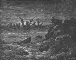 The Four Beasts approaching Daniel.