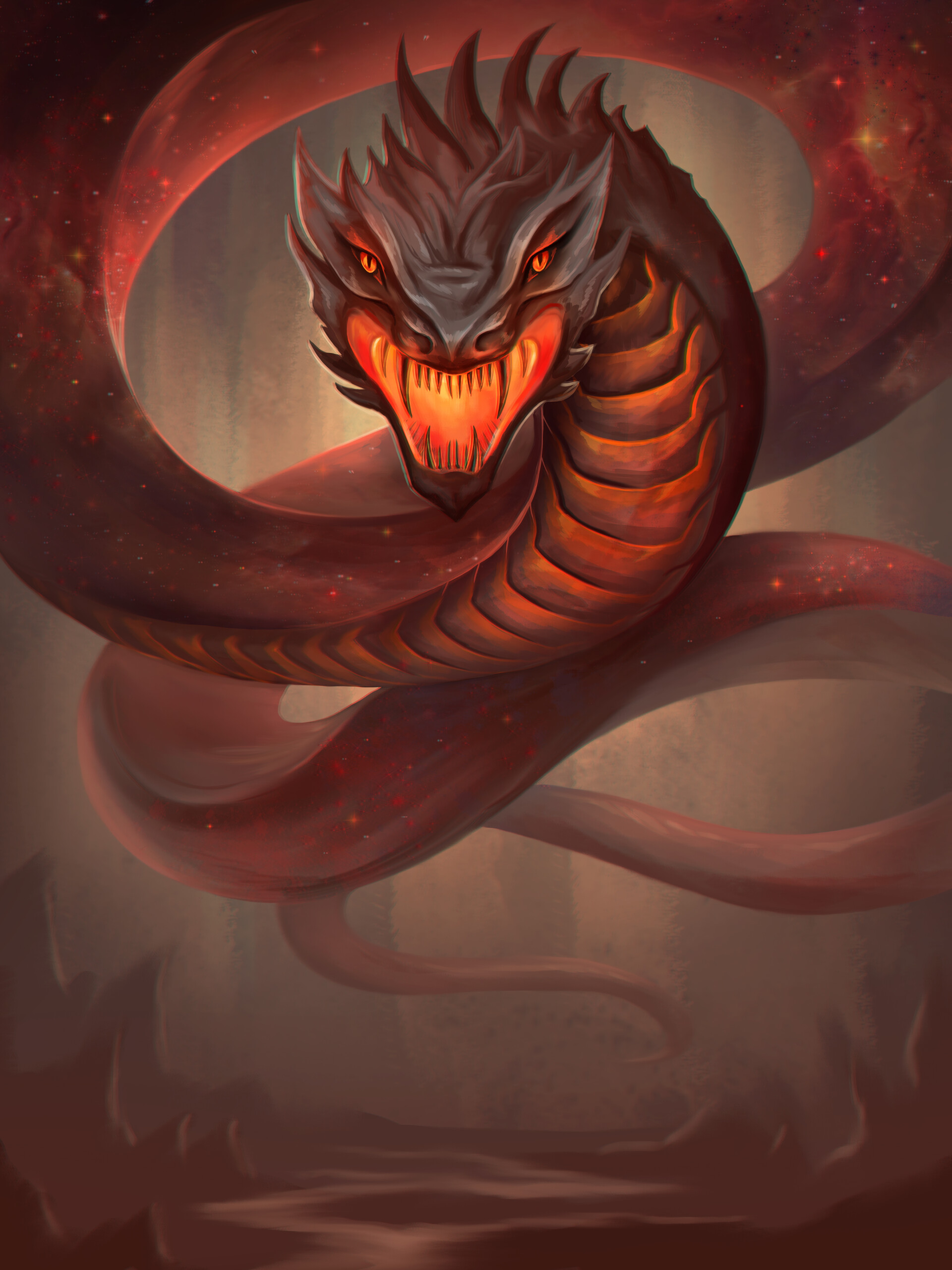 AI Art Generator: A direct from view, terrifying depiction of the Egyptian  god of chaos Apophis taking the form of a snake.