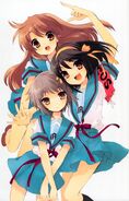 Yuki Nagato with Haruhi Suzumiya and Mikuru Asahina from Suzumiya Haruhi no Yuuutsu