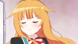 Mao Amatsuka turning her head away and demonstrating "tsuntsun" from GJ-bu