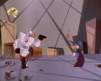 Darkwing and Gizmoduck face off.