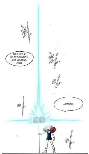 A picture of Hinsher's Masterpiece, Hippo's Jaw, with its mana blades extended.