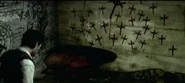 Cedar Hill insignia in Ruben's basement lab, drawn in blood