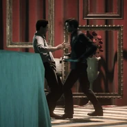 Stefano stabbing the victim with his dagger