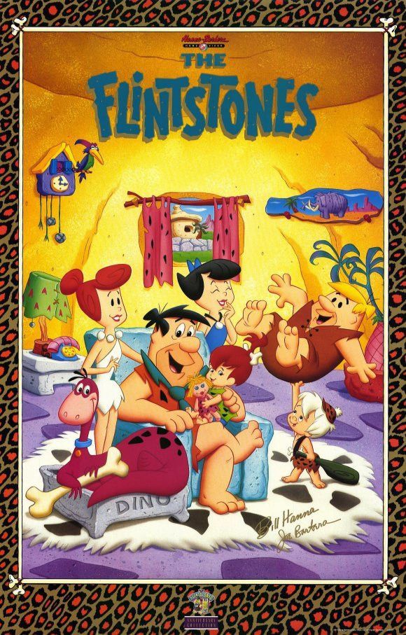 Foto Stock Old magazine of cartoons from the television series The  Flintstones by Hanna Barbera. Fred Flintstone, Barney Rubble, Vilma, Betty,  Pebbles, Dino and Bam Bam. Friendly families from the stone age.