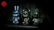 Bobbleheads of Bonnie, Freddy Fazbear, and Chica.