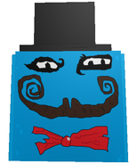 A blue monster that wears a tophat and a bowtie from Greenboy Orb 1.