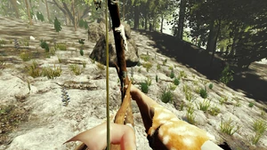 Игрок, держащий лук со стрелой, готовой к стрельбе.