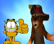 Talking yellow cats bros (Garfield and Puss in Boots)