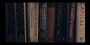 Shelf with books written by Lawrence
