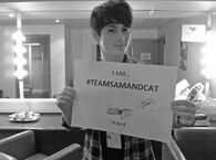 Tweeted by "Nickelodeon UK": "Guess whos #TEAMSAMANDCAT 2day?Its the amazing @bradkavanagh!Your chance to win his autographed sign@ 5pm!".