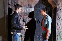 Found this picture on the official "House of Anubis" Facebook page. The caption for the picture: "This just in: Exclusive on-set photo of Eddie & KT... what are they doing in the basement?".