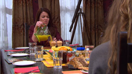 Patricia randomly pouring juice