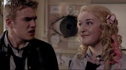 Bobby as Rhydian Morris with co-star Gabrielle Green as Katrina on "Wolbood"