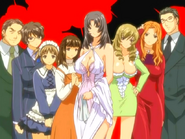 Souma (Far left) with the Arimiya Employees and the Arimiya Family in the anime