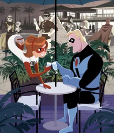 Meta Man attending a party with other Supers