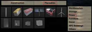 Placeables Menu Power