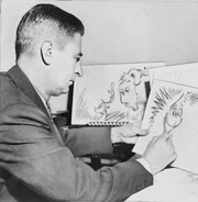 Geisel at work on a drawing of the  for  in 1957