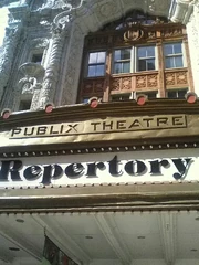 Detail of Publix Theatre logo on what is now 