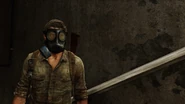 Joel indossa la sua maschera antigas