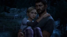 Joel e sua figlia Sarah davanti ad un soldato americano.