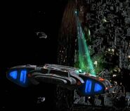 The Defiant in combat with the Borg