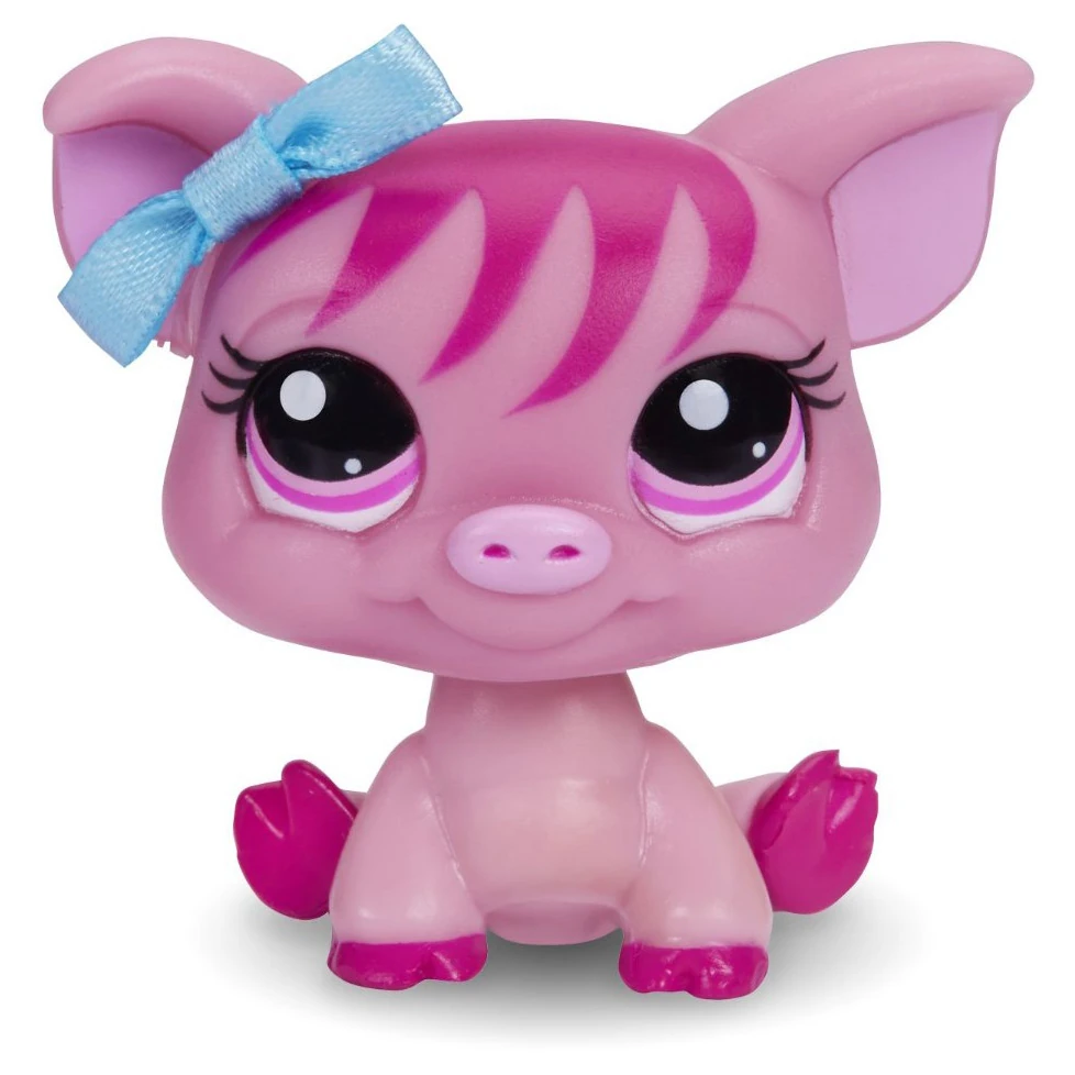 LITTLEST PETSHOP PET SHOP LPS #259 HASBRO PIG COCHON SAUMON GRIS YEUX MARRON