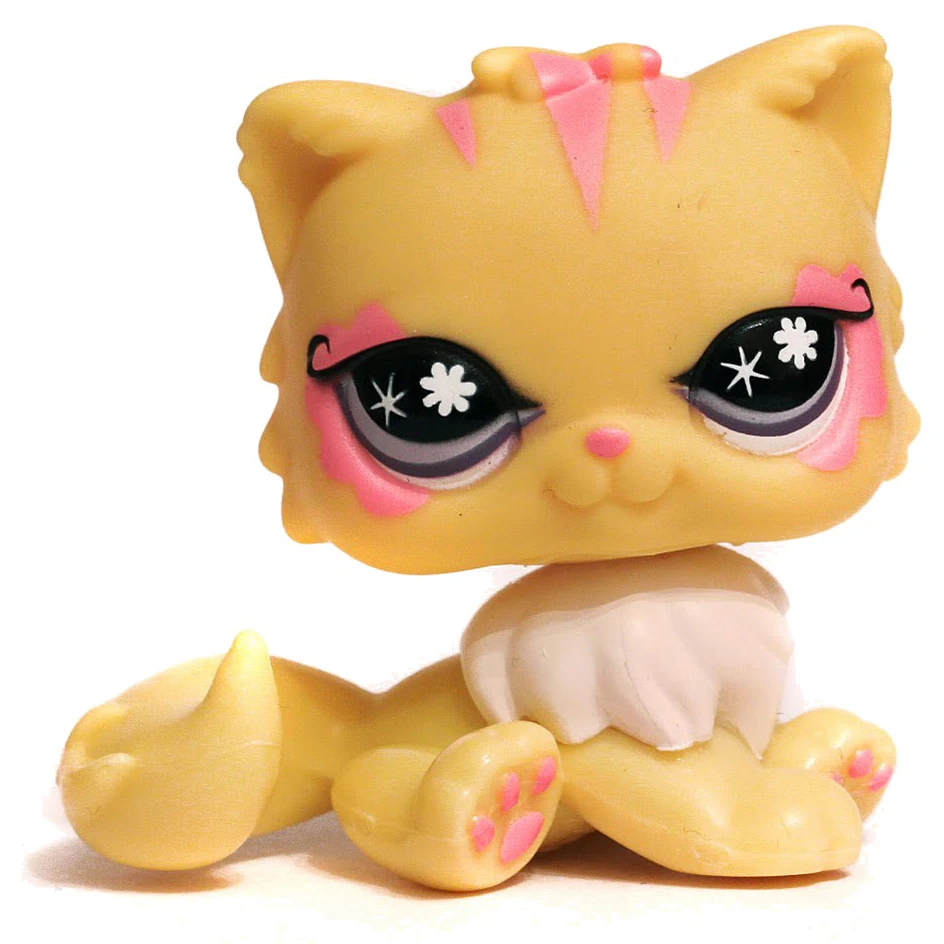 Littlest Petshop Figurine LPS (Littlest Pet Shop) #878 - Chat Persan Jaune Et Rose - Original Authentique - Occasion Figurine LPS Chat Persan