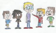 Cody confronted by Lucas (left,) Mike (second from left), Gus (second from right) and Marcus (right). Lucas, Mike, Gus and Mark all belong to TheLoudArtist15 on Deviant Art https://www.deviantart.com/theloudartist15