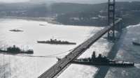 IJN fleet sailing under the Golden Gate Bridge in San Francisco Bay