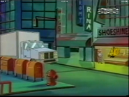 Edge City street from the episode, "Cool Hand Mask."