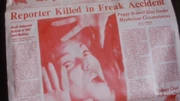The printed newspaper of a dead Peggy Brandt. It's a close up on her face