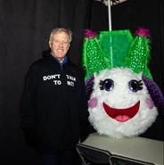 John Elway backstage with his mask