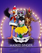 Promo image featuring the first three masks. Dornteufel, Möwe and Zebra