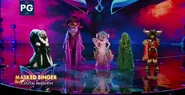 Elimination ceremony featuring Octopus, Skunk, Pufferfish, Mother Nature, and Bull