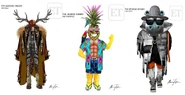 Concept art of Hippo, Deer, and Pineapple.