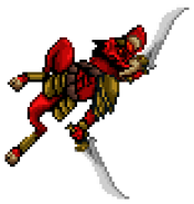 Sprite of Barma'thazël dashing upward with both swords.