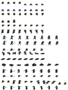 Uma junção de várias spritesheets do Ninja em 16-bit com o pergaminho.