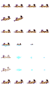 Spritesheet of the Dark Messenger and Ruxxtin surfing together.