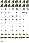 Clockwork Concierge's head and various other body parts and projectiles' spritesheet.