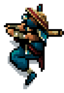 Le sprite de Ninja 16-bit chevauchant Manfred.