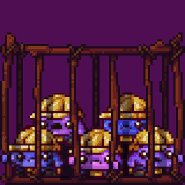 The five kidnapped Picnic Panic Phobekins, with distressed expressions while trapped in a wooden cage.