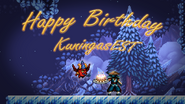 Ninja presents a cake with candles for speedrunner, KuningasEST's birthday.