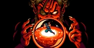 Picnic Panic cutscene, where Barma'thazël gazes at 8-bit Ninja inside of a scrying orb.