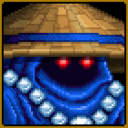 The Shopkeeper's 16-bit talk portrait icon, with a hat.