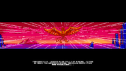 The beta version of the intro cutscene, depicting a character with a sword arriving from the west on a phoenix.