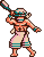 Ninja with a showering cap for a hat, a towel wrapped around his waist, and a scrubbing brush at hand.