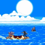 Animation of Ruxxtin and Ninja surfing together on Ruxxtin's skull ship.